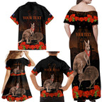Kangaroo and Kiwi Bird ANZAC Day Custom Family Matching Off Shoulder Maxi Dress and Hawaiian Shirt Soldier Style