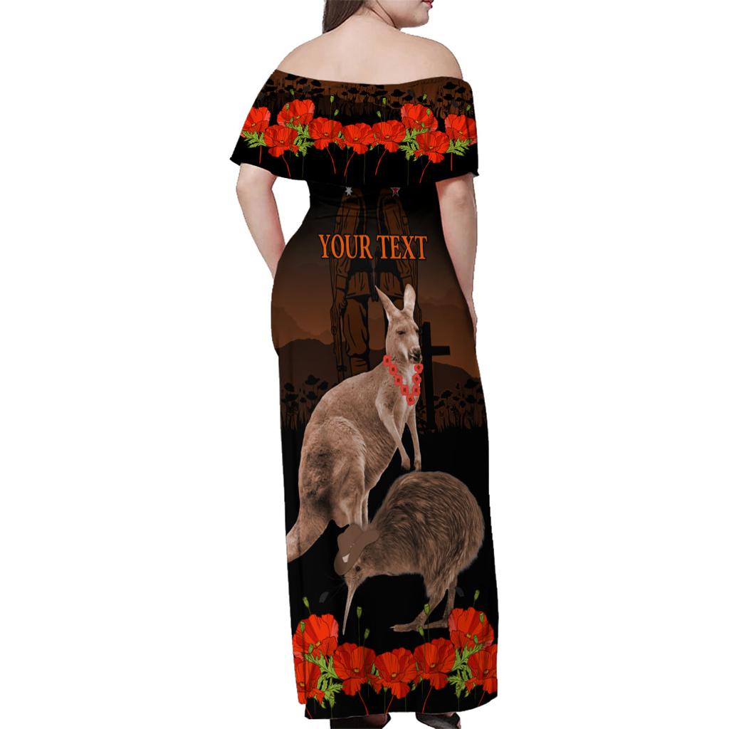 Kangaroo and Kiwi Bird ANZAC Day Custom Family Matching Off Shoulder Maxi Dress and Hawaiian Shirt Soldier Style
