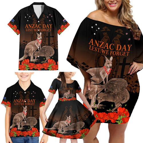 Kangaroo and Kiwi Bird ANZAC Day Custom Family Matching Off Shoulder Short Dress and Hawaiian Shirt Soldier Style