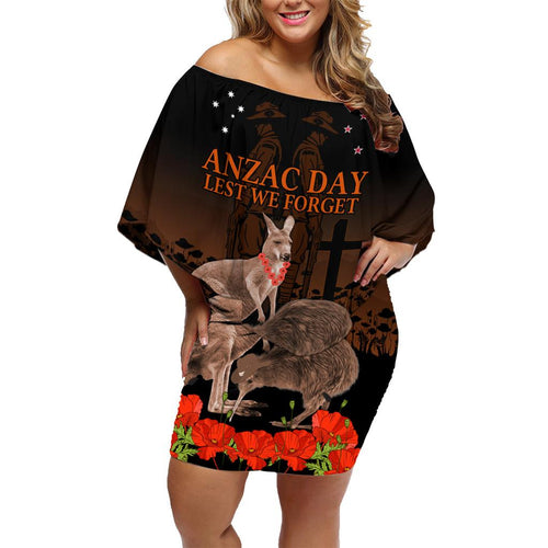 Kangaroo and Kiwi Bird ANZAC Day Custom Family Matching Off Shoulder Short Dress and Hawaiian Shirt Soldier Style