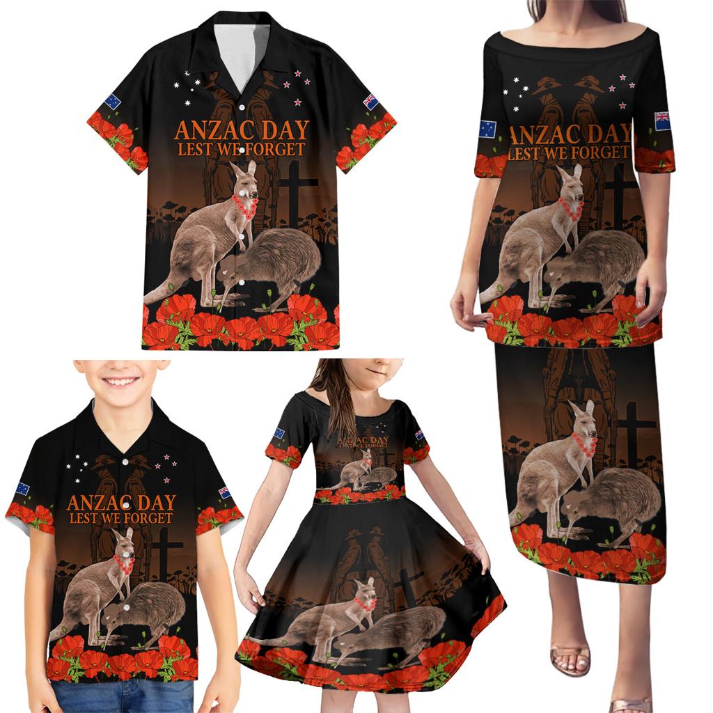 Kangaroo and Kiwi Bird ANZAC Day Custom Family Matching Puletasi and Hawaiian Shirt Soldier Style