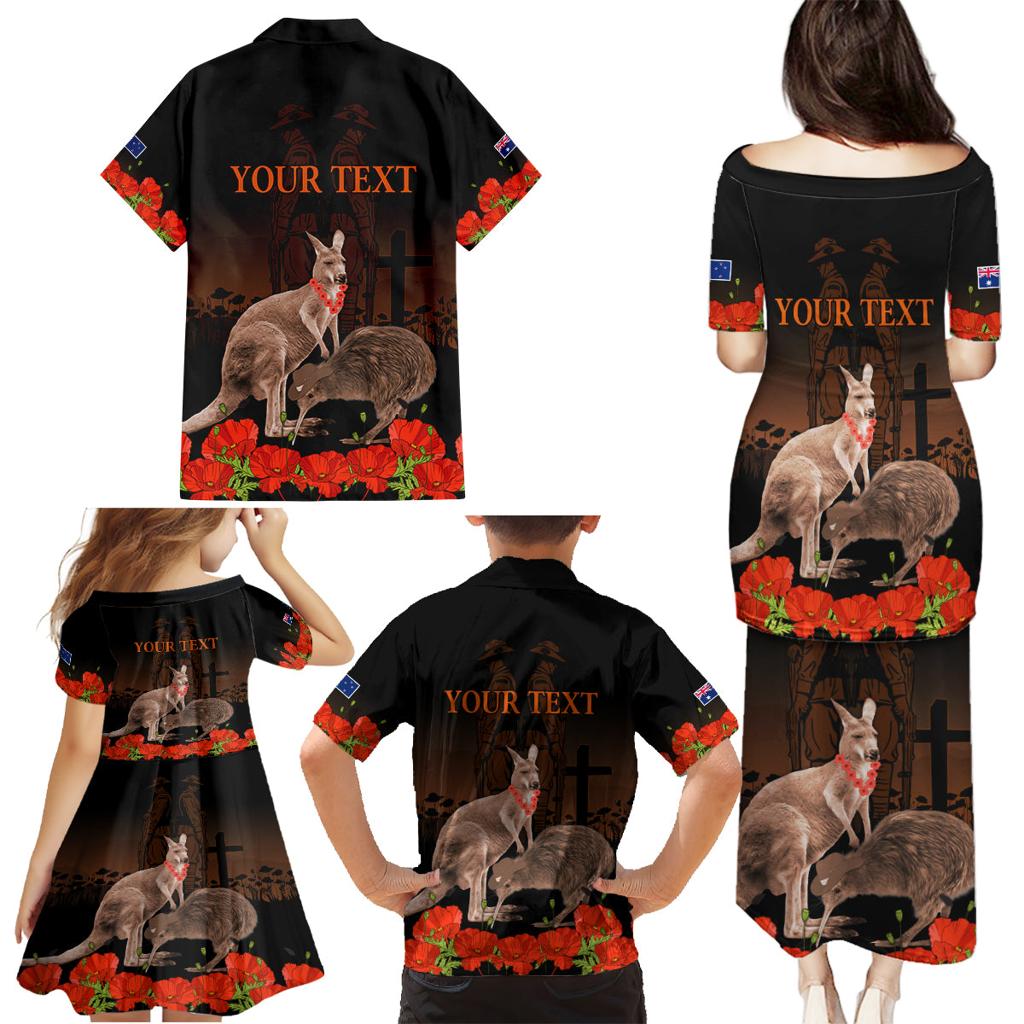 Kangaroo and Kiwi Bird ANZAC Day Custom Family Matching Puletasi and Hawaiian Shirt Soldier Style