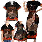 Kangaroo and Kiwi Bird ANZAC Day Custom Family Matching Short Sleeve Bodycon Dress and Hawaiian Shirt Soldier Style