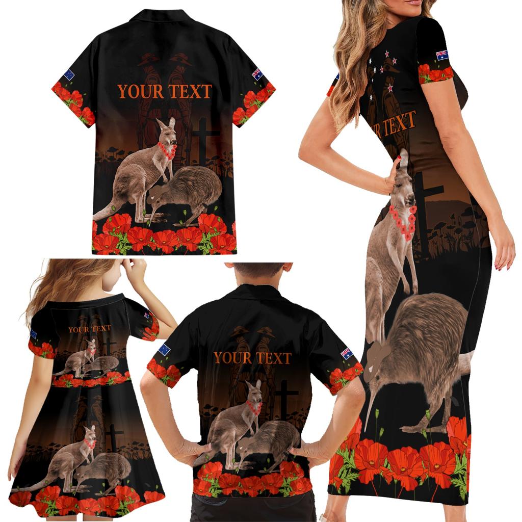 Kangaroo and Kiwi Bird ANZAC Day Custom Family Matching Short Sleeve Bodycon Dress and Hawaiian Shirt Soldier Style