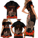 Kangaroo and Kiwi Bird ANZAC Day Custom Family Matching Short Sleeve Bodycon Dress and Hawaiian Shirt Soldier Style