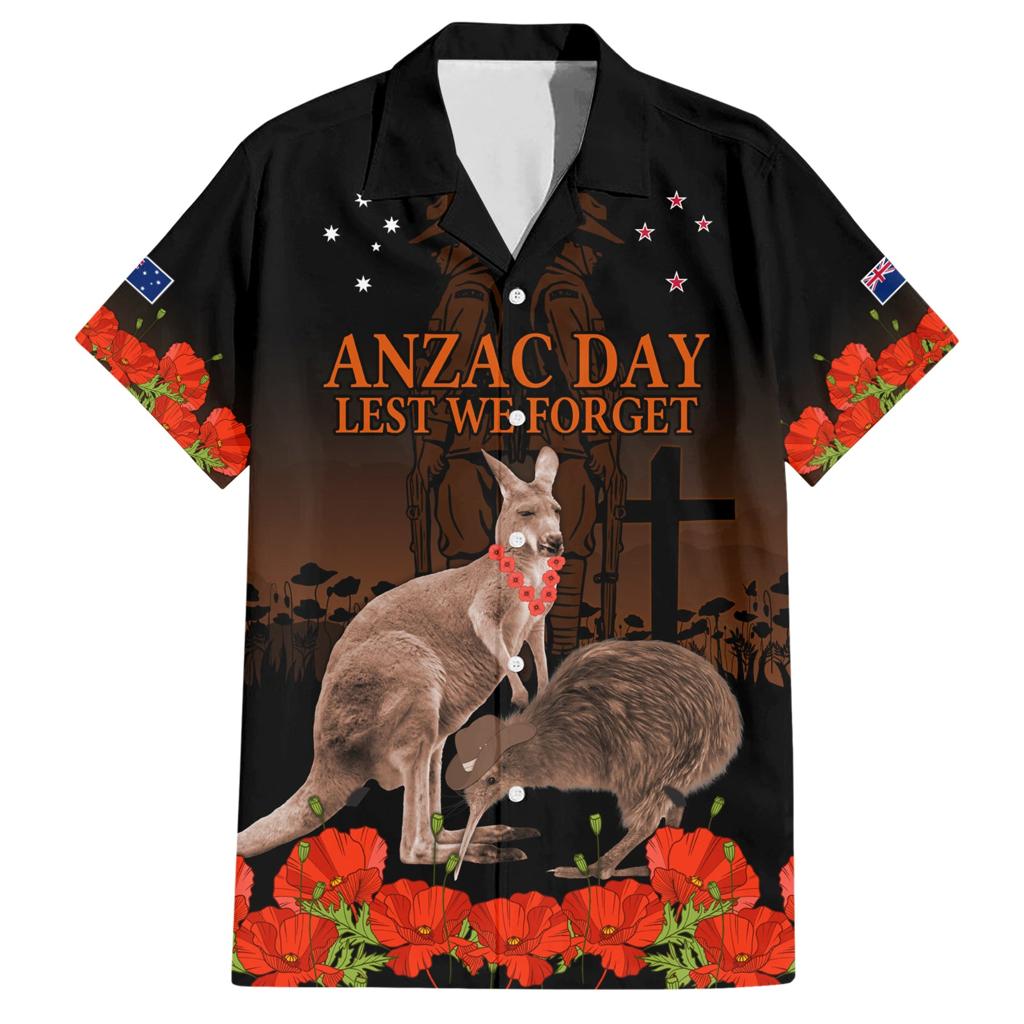 Kangaroo and Kiwi Bird ANZAC Day Custom Family Matching Short Sleeve Bodycon Dress and Hawaiian Shirt Soldier Style