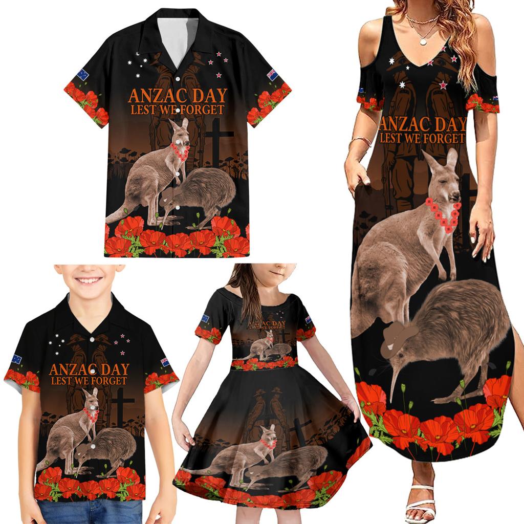 Kangaroo and Kiwi Bird ANZAC Day Custom Family Matching Summer Maxi Dress and Hawaiian Shirt Soldier Style