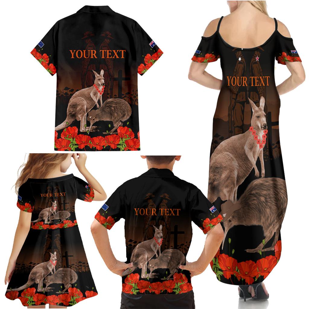 Kangaroo and Kiwi Bird ANZAC Day Custom Family Matching Summer Maxi Dress and Hawaiian Shirt Soldier Style
