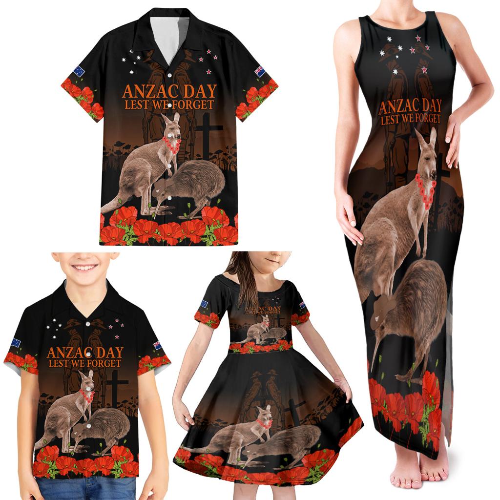 Kangaroo and Kiwi Bird ANZAC Day Custom Family Matching Tank Maxi Dress and Hawaiian Shirt Soldier Style