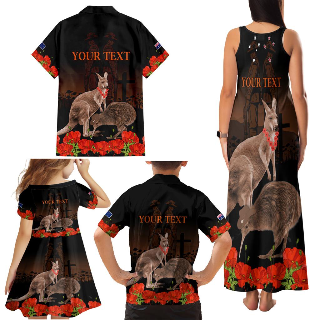 Kangaroo and Kiwi Bird ANZAC Day Custom Family Matching Tank Maxi Dress and Hawaiian Shirt Soldier Style