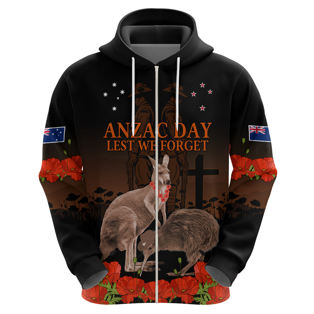Kangaroo and Kiwi Bird ANZAC Day Custom Hoodie Soldier Style