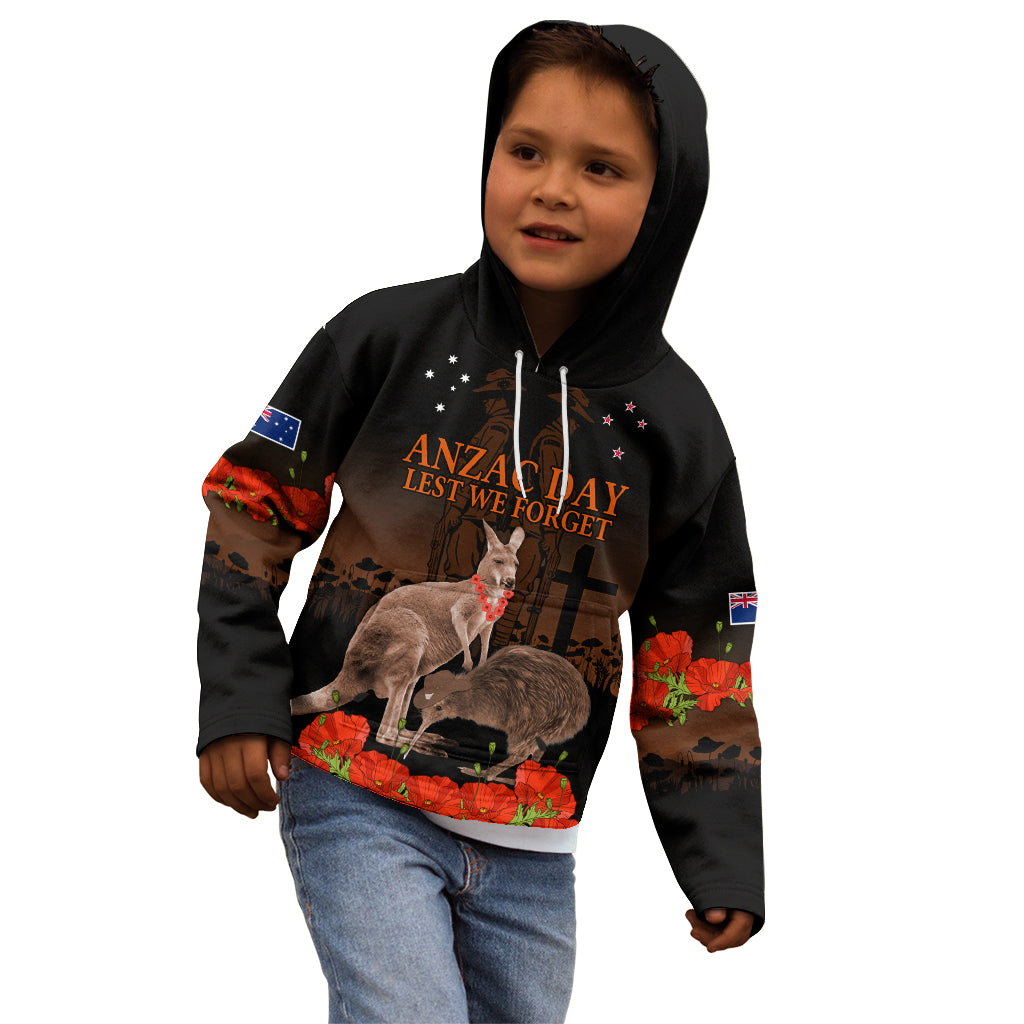 Kangaroo and Kiwi Bird ANZAC Day Custom Kid Hoodie Soldier Style