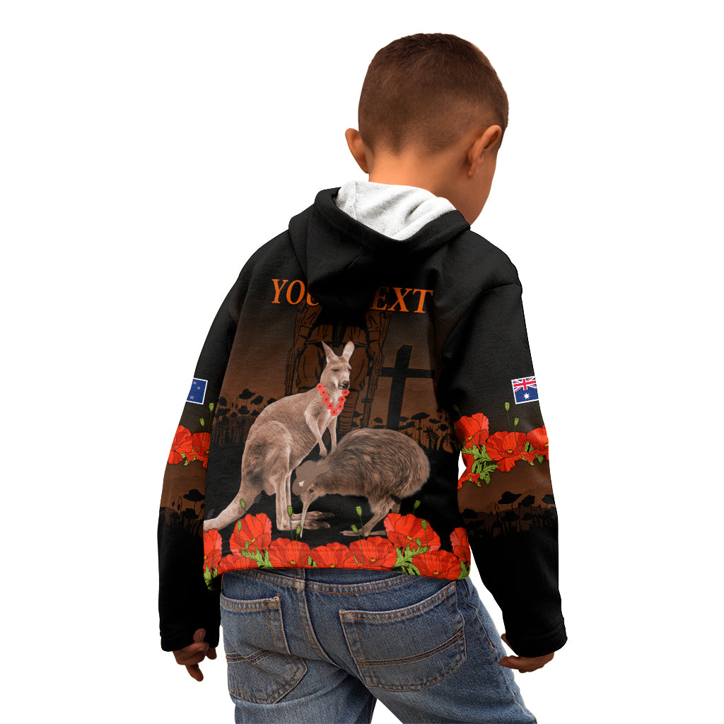 Kangaroo and Kiwi Bird ANZAC Day Custom Kid Hoodie Soldier Style