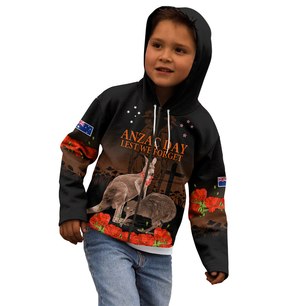 Kangaroo and Kiwi Bird ANZAC Day Custom Kid Hoodie Soldier Style
