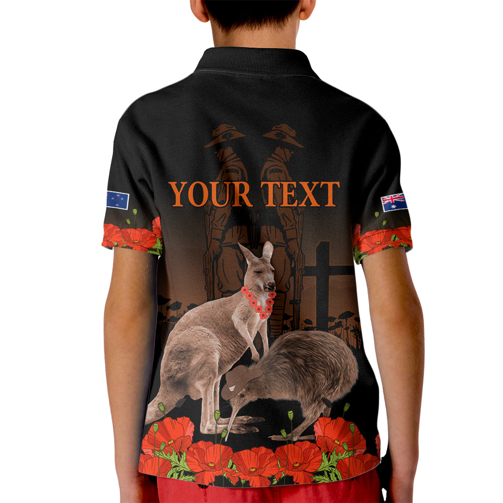 Kangaroo and Kiwi Bird ANZAC Day Custom Kid Polo Shirt Soldier Style