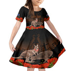 Kangaroo and Kiwi Bird ANZAC Day Custom Kid Short Sleeve Dress Soldier Style