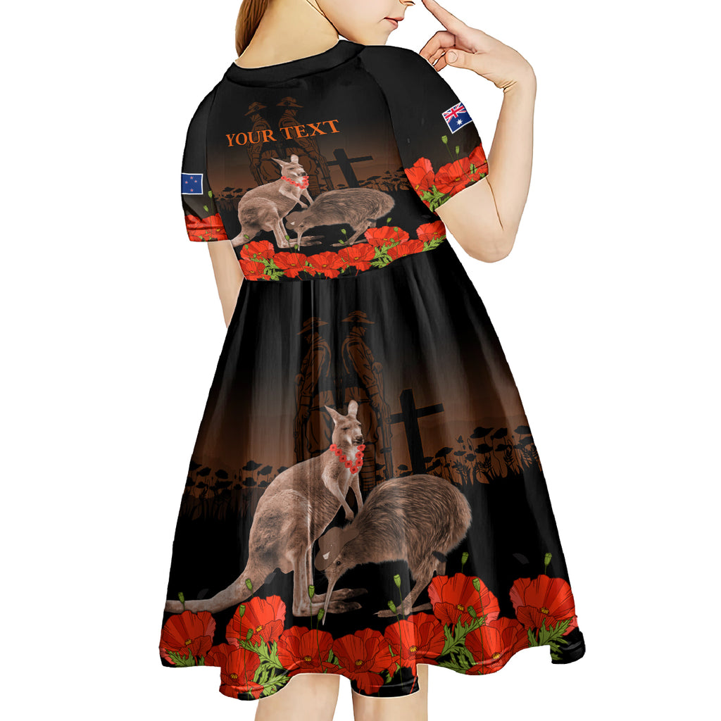 Kangaroo and Kiwi Bird ANZAC Day Custom Kid Short Sleeve Dress Soldier Style