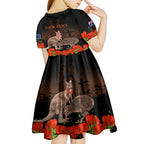 Kangaroo and Kiwi Bird ANZAC Day Custom Kid Short Sleeve Dress Soldier Style