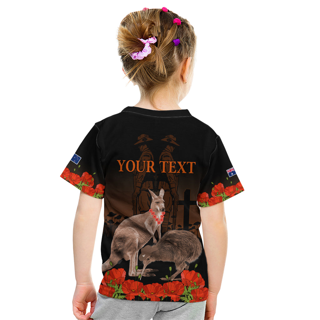 Kangaroo and Kiwi Bird ANZAC Day Custom Kid T Shirt Soldier Style