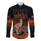 Kangaroo and Kiwi Bird ANZAC Day Custom Long Sleeve Button Shirt Soldier Style