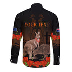 Kangaroo and Kiwi Bird ANZAC Day Custom Long Sleeve Button Shirt Soldier Style