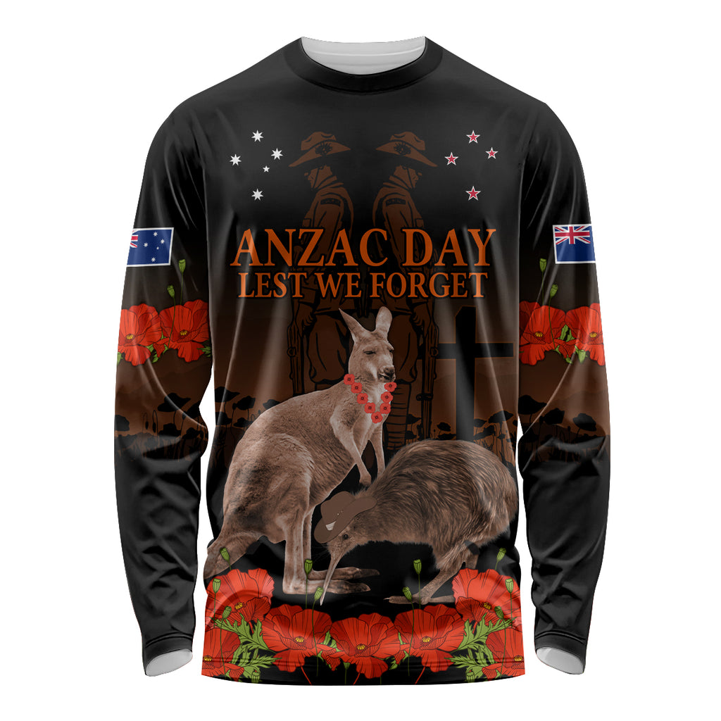 Kangaroo and Kiwi Bird ANZAC Day Custom Long Sleeve Shirt Soldier Style