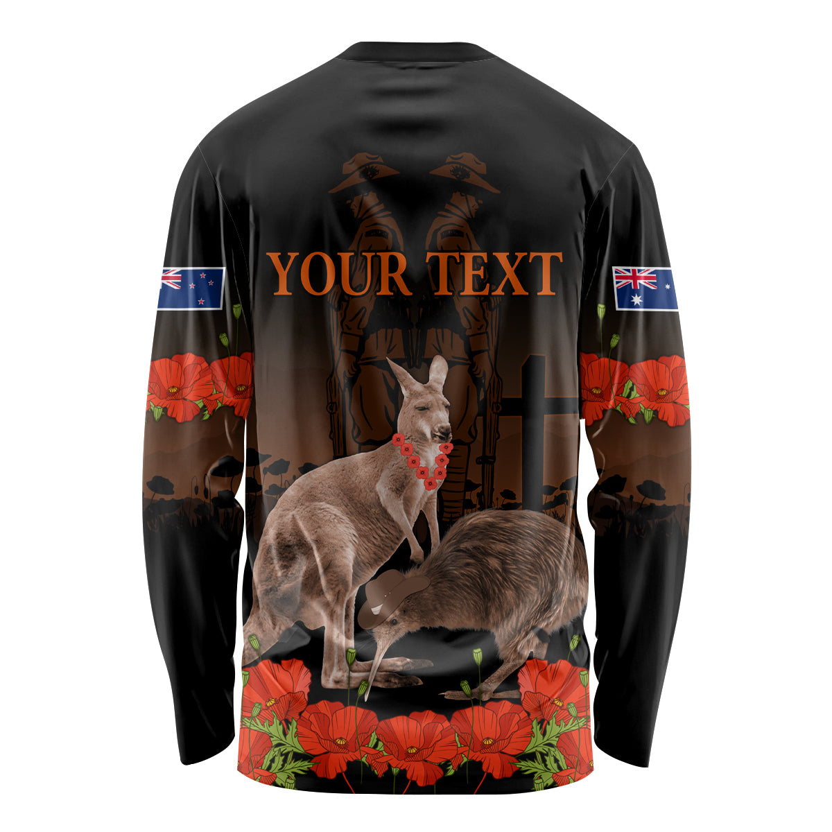 Kangaroo and Kiwi Bird ANZAC Day Custom Long Sleeve Shirt Soldier Style