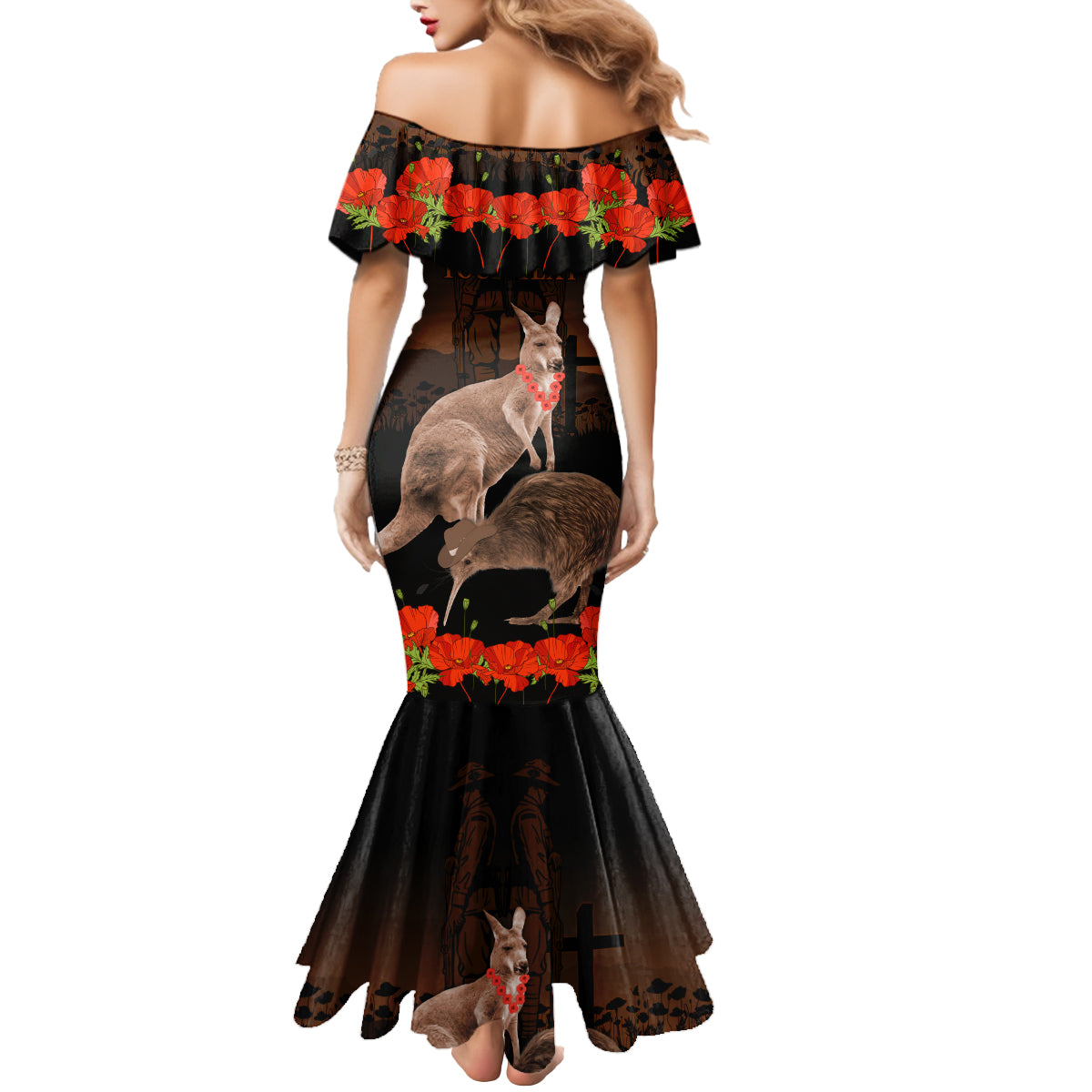 Kangaroo and Kiwi Bird ANZAC Day Custom Mermaid Dress Soldier Style
