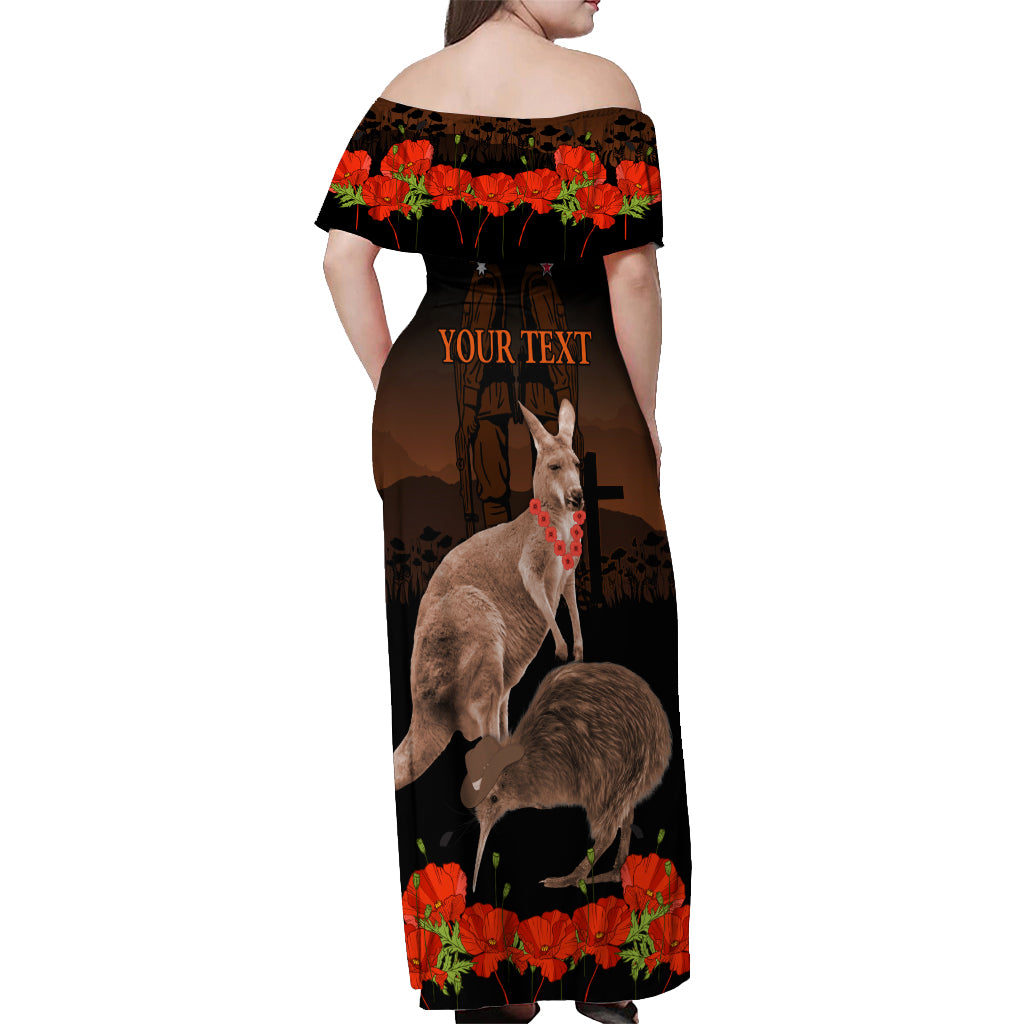 Kangaroo and Kiwi Bird ANZAC Day Custom Off Shoulder Maxi Dress Soldier Style