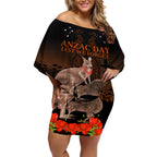 Kangaroo and Kiwi Bird ANZAC Day Custom Off Shoulder Short Dress Soldier Style