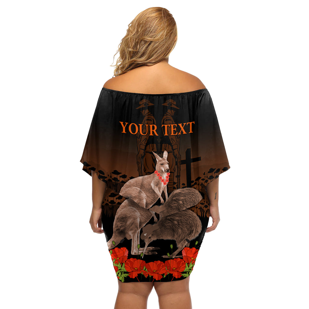 Kangaroo and Kiwi Bird ANZAC Day Custom Off Shoulder Short Dress Soldier Style