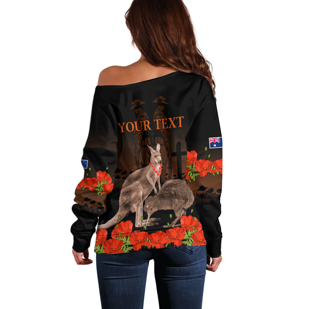 Kangaroo and Kiwi Bird ANZAC Day Custom Off Shoulder Sweater Soldier Style