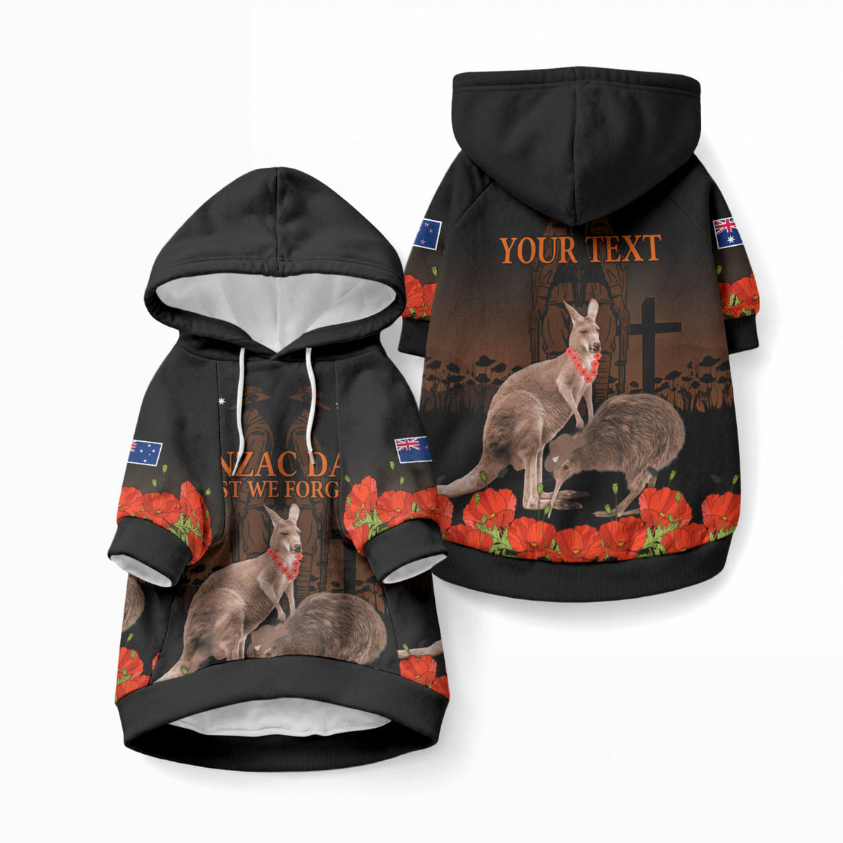 Kangaroo and Kiwi Bird ANZAC Day Custom Pet Hoodie Soldier Style
