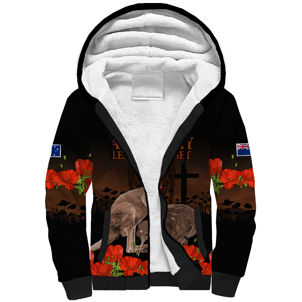 Kangaroo and Kiwi Bird ANZAC Day Custom Sherpa Hoodie Soldier Style