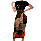 Kangaroo and Kiwi Bird ANZAC Day Custom Short Sleeve Bodycon Dress Soldier Style