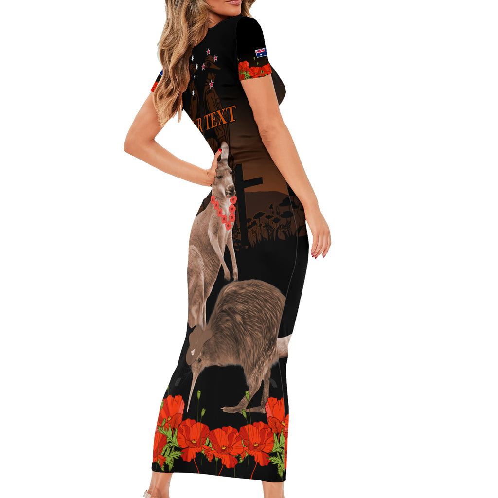 Kangaroo and Kiwi Bird ANZAC Day Custom Short Sleeve Bodycon Dress Soldier Style