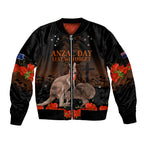 Kangaroo and Kiwi Bird ANZAC Day Custom Sleeve Zip Bomber Jacket Soldier Style