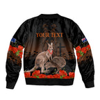 Kangaroo and Kiwi Bird ANZAC Day Custom Sleeve Zip Bomber Jacket Soldier Style