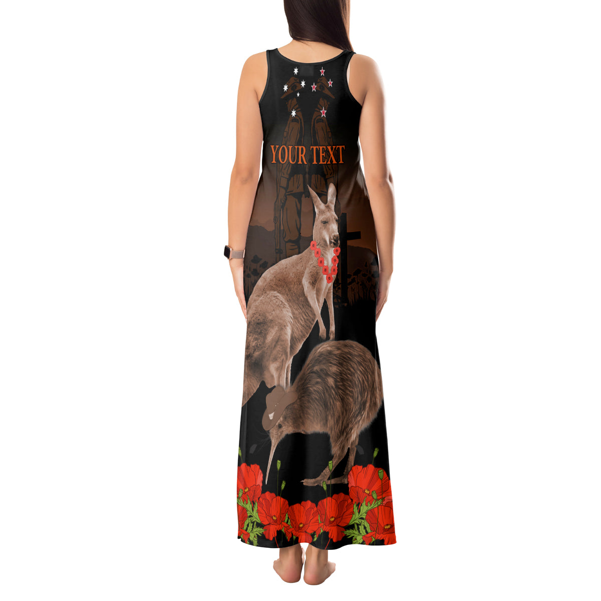 Kangaroo and Kiwi Bird ANZAC Day Custom Tank Maxi Dress Soldier Style