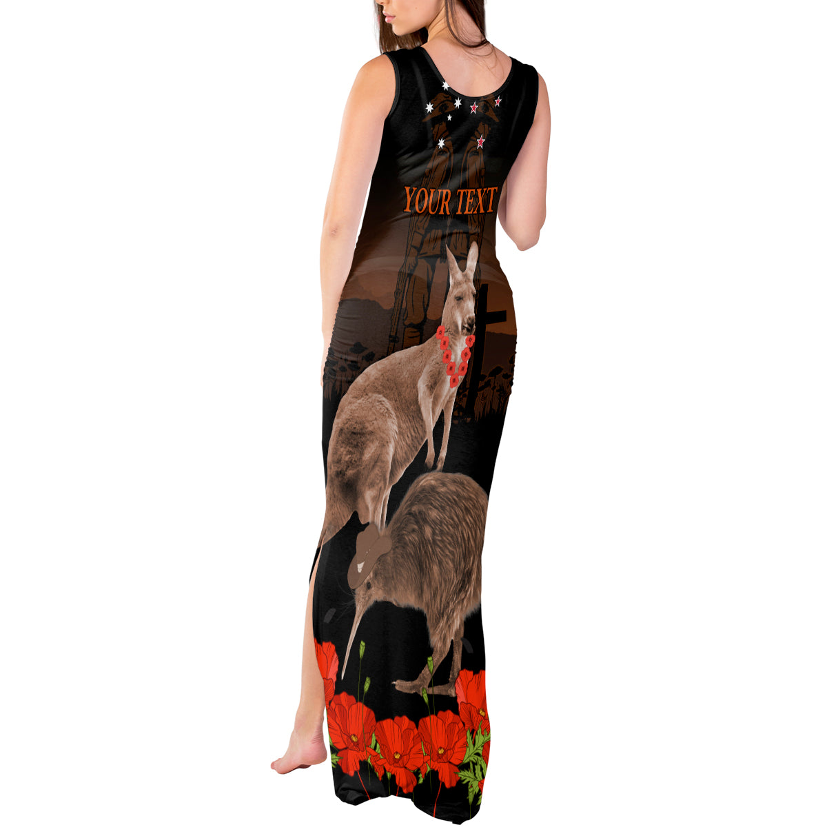 Kangaroo and Kiwi Bird ANZAC Day Custom Tank Maxi Dress Soldier Style