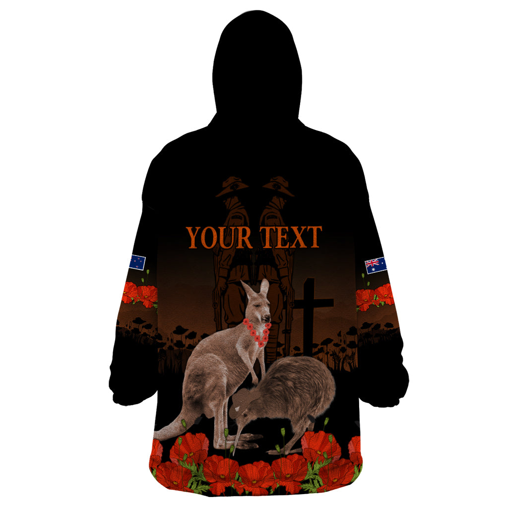 Kangaroo and Kiwi Bird ANZAC Day Custom Wearable Blanket Hoodie Soldier Style