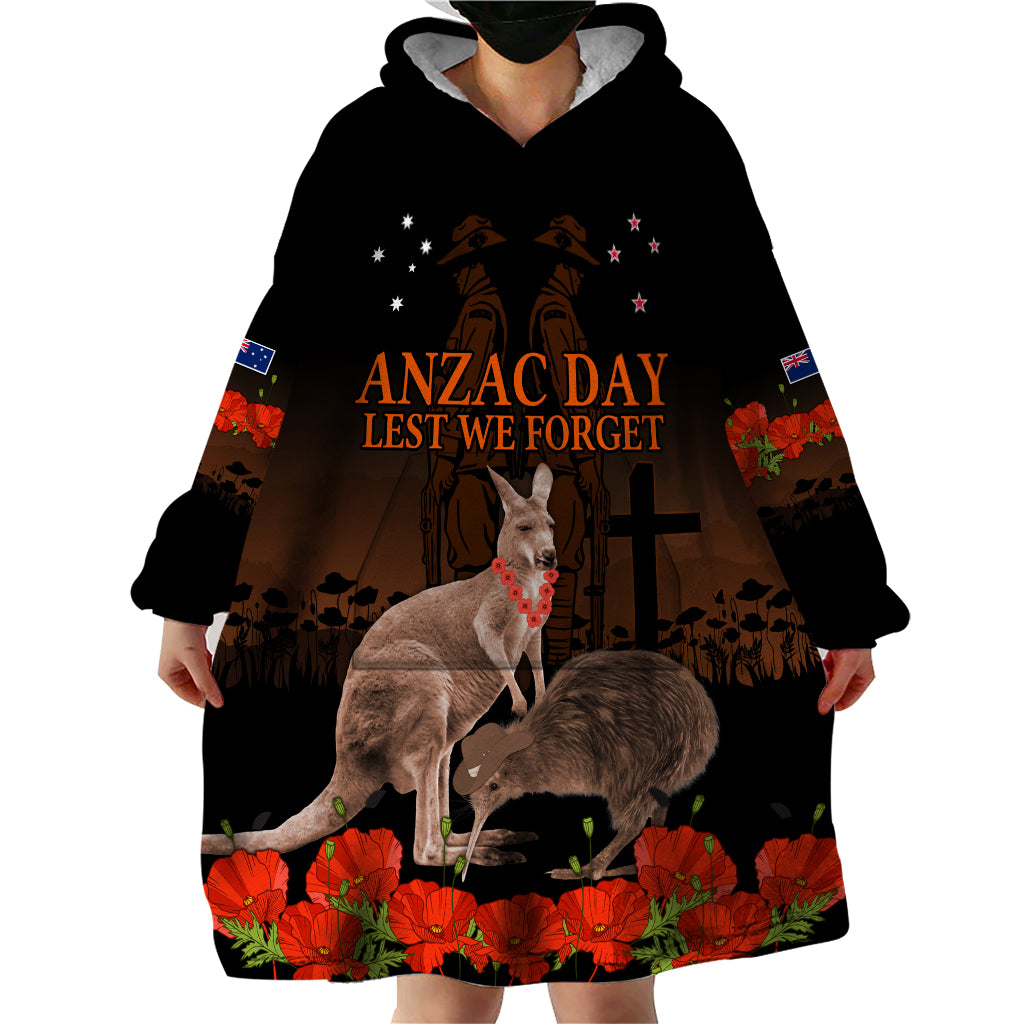 Kangaroo and Kiwi Bird ANZAC Day Custom Wearable Blanket Hoodie Soldier Style