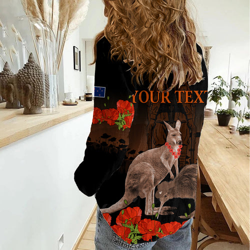 Kangaroo and Kiwi Bird ANZAC Day Custom Women Casual Shirt Soldier Style