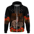Kangaroo and Kiwi Bird ANZAC Day Custom Zip Hoodie Soldier Style