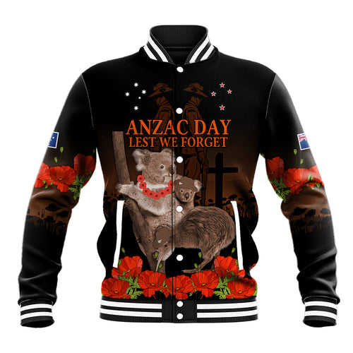 Koala and Kiwi Bird ANZAC Day Custom Baseball Jacket Soldier Style