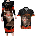 Koala and Kiwi Bird ANZAC Day Custom Couples Matching Long Sleeve Bodycon Dress and Hawaiian Shirt Soldier Style