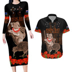 Koala and Kiwi Bird ANZAC Day Custom Couples Matching Long Sleeve Bodycon Dress and Hawaiian Shirt Soldier Style