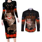 Koala and Kiwi Bird ANZAC Day Custom Couples Matching Long Sleeve Bodycon Dress and Long Sleeve Button Shirt Soldier Style