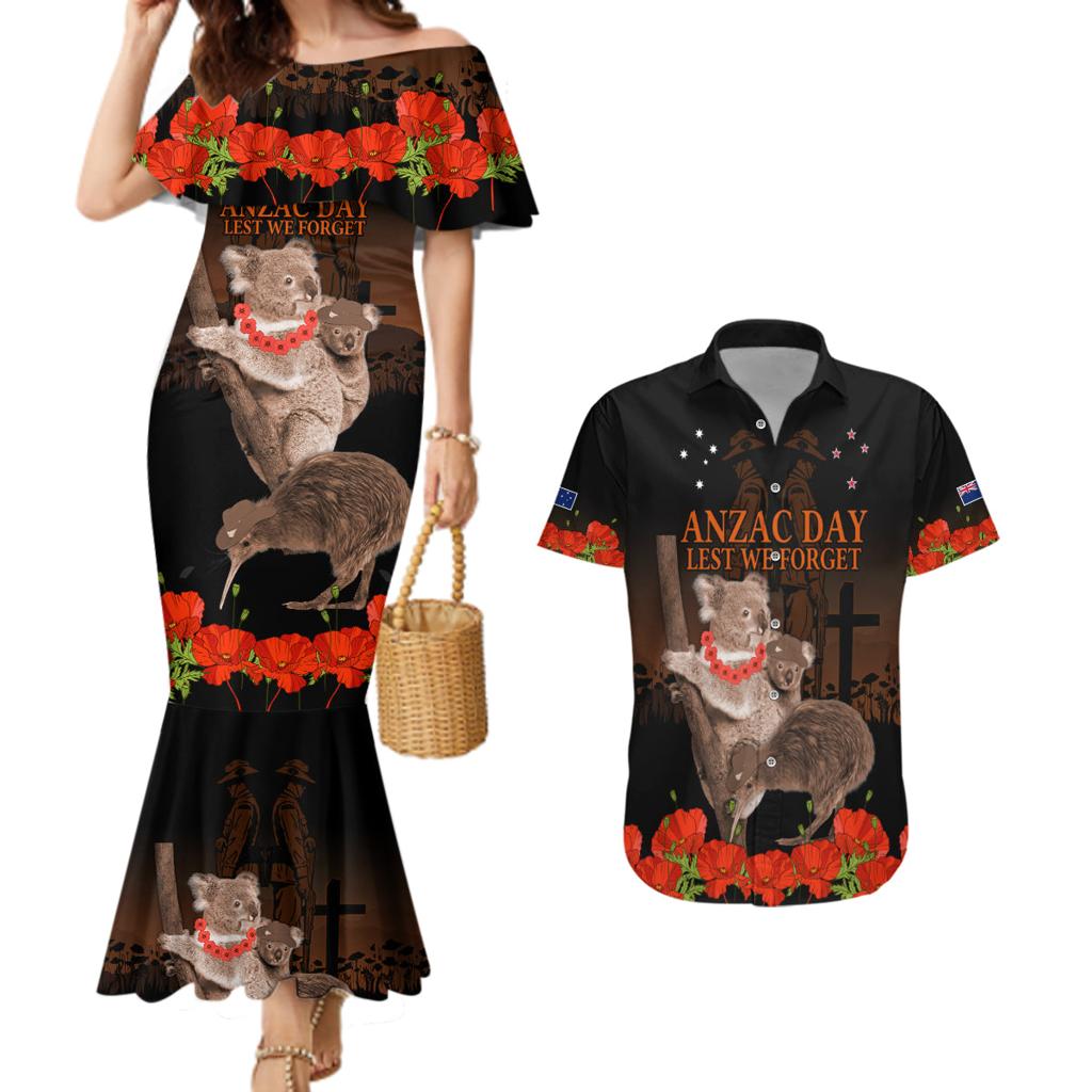 Koala and Kiwi Bird ANZAC Day Custom Couples Matching Mermaid Dress and Hawaiian Shirt Soldier Style