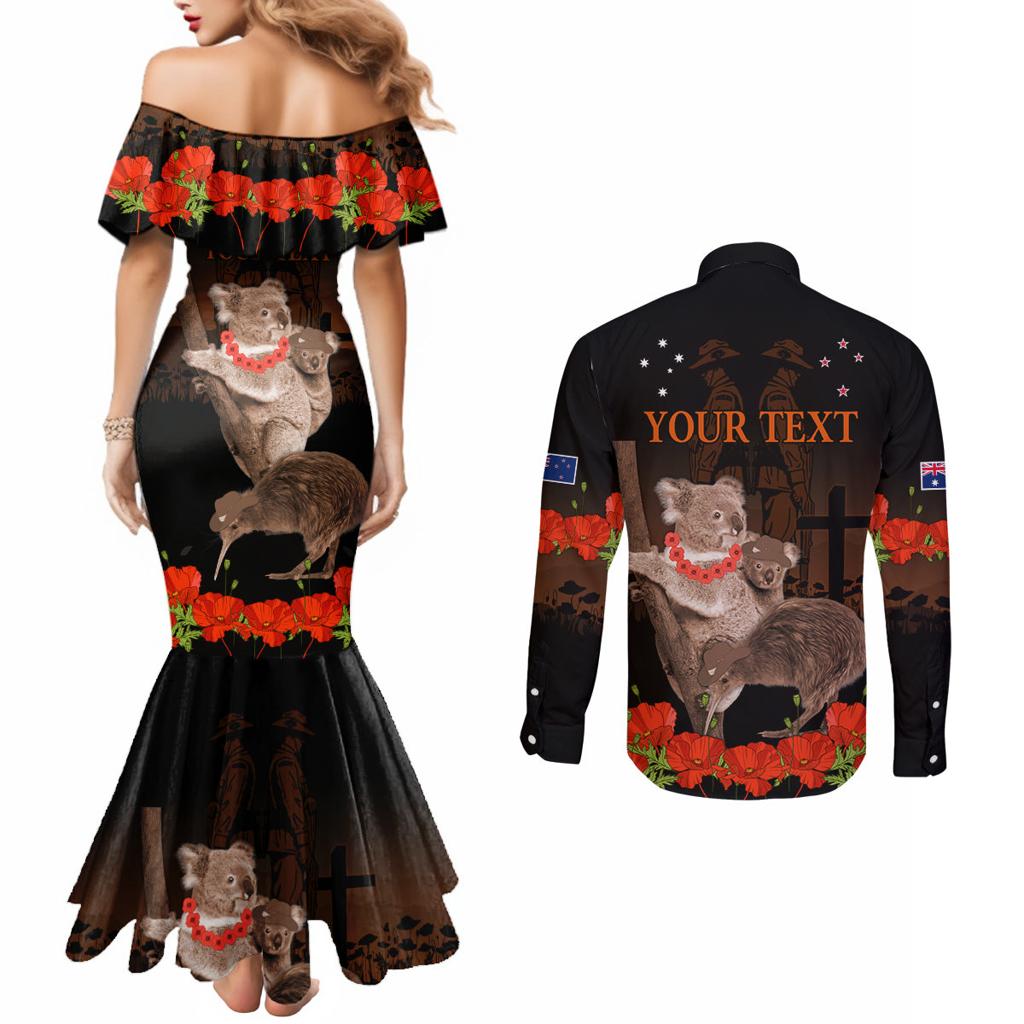 Koala and Kiwi Bird ANZAC Day Custom Couples Matching Mermaid Dress and Long Sleeve Button Shirt Soldier Style
